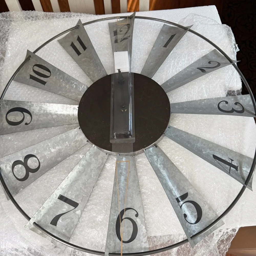 24” Windmill Distressed Metal Wall Clock Rustic Farmhouse Decor,Battery Operated